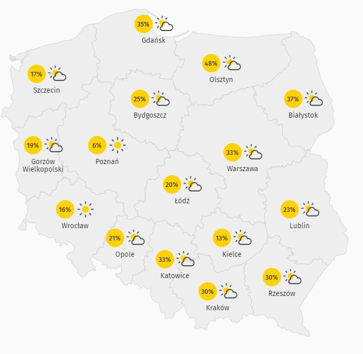 Zachmurzenie w Polsce 08.06.2021