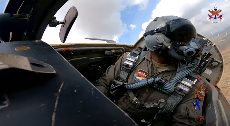A Kenya Air Force pilot flying an F5 fighter jet