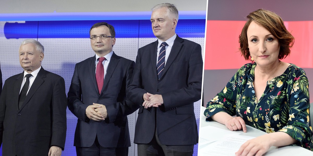 To już przeszłość: Jarosław Kaczyński, Zbigniew Ziobro i Jarosław Gowin w jednej koalicji. Po prawej: Agnieszka Burzyńska z Faktu