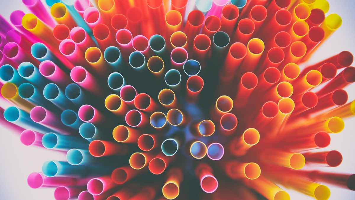 top view image of colorful straws. abstract or party concept