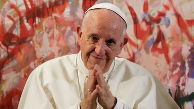 Pope Francis gestures during his visit at the Scholas Occurentes foundation in Rome