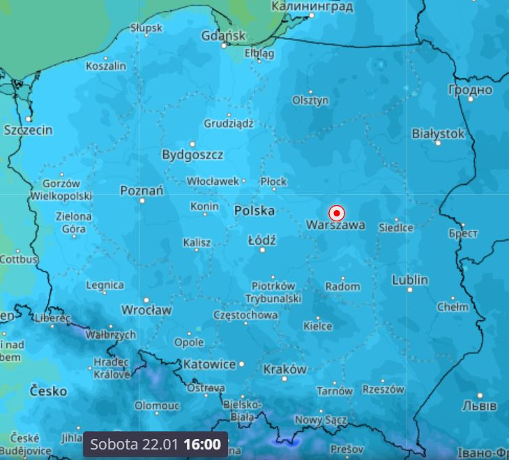 Temperatura powietrza w Polsce w sobotę 22 stycznia o godz. 16