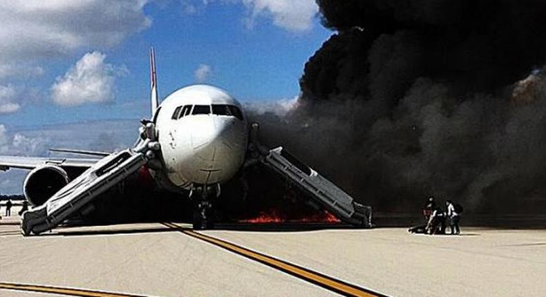 Plane bursts into flames in the airport tarmac in Fort Lauderdale, Florida