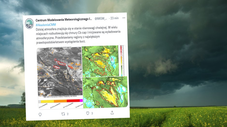 To będzie niespokojne popołudnie w Polsce (screen: Twitter.com/IMGW_CMM)