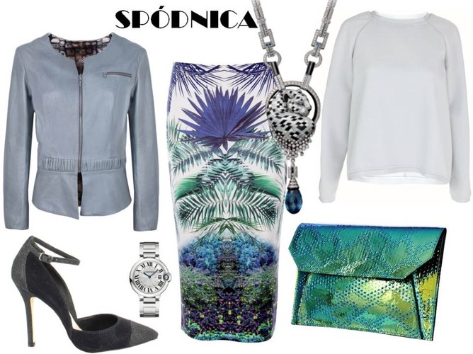 Spódnica - Bialcon/bialcon.pl, bluza - White House/whitehouse.sklep.pl, kurtka - Boca/boca.pl, torebka - antbag by ania/antbags.pl, buty – Menbur/ grupomenbur.com, zegarek – Cartier/cartier.com