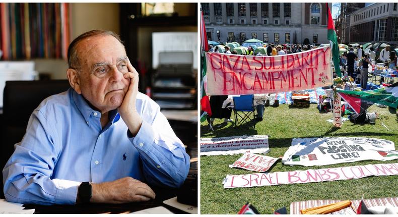 Leon Cooperman, a billionaire Columbia donor, has spoken out against the protesters on campus who are calling for a divestment from Israel.(Scott McIntyre/for The Washington Post via Getty Images; Charly Triballeau/AFP via Getty Images)