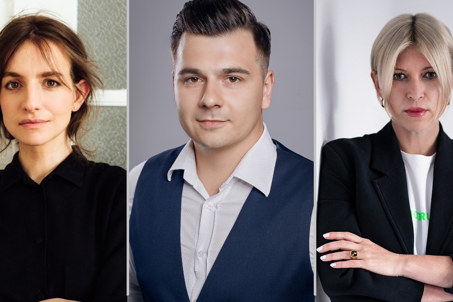 Od lewej: Natalia Malarska, projektant wnętrz i właścicielka La Folie Studio; Paweł Czarnecki, CEO w Golden Eggs Studio oraz Anna Zielińska, CEO w agencji kreatywnej Stor9