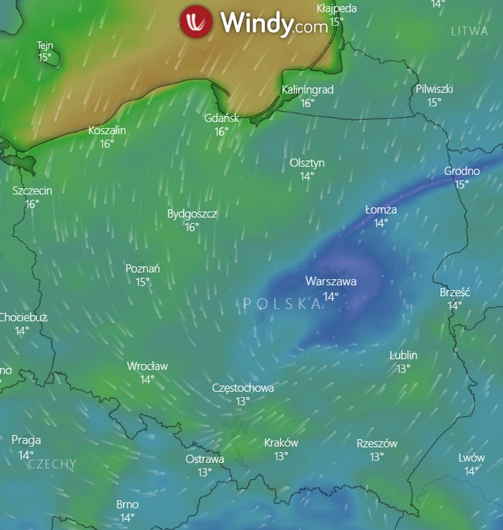 Wiatr we wtorek, 31 sierpnia w Polsce