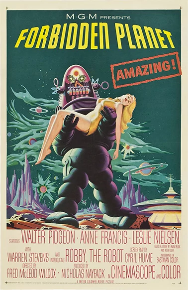 Robot Bobby na plakacie filmu „Zakazana planeta” z 1956 roku. Wielu twórców science fiction, z Isaakiem Asimovem na czele, opisywało wtedy sztuczną inteligencję, ale większość z nich nie proponowała żadnej zasady jej działania