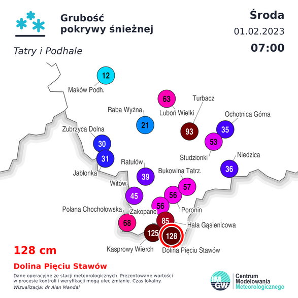 Pokrywa śnieżna na Podhalu i w Tatrach w środę rano