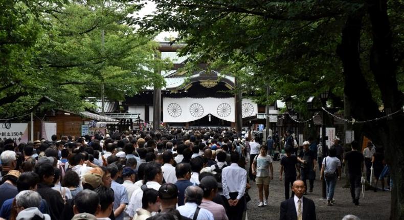 People visit controversial Yasukuni shrine on the 72nd anniversary of Japan's surrender in World War II, in Tokyo