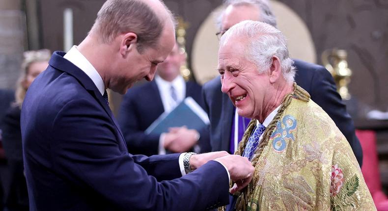 King Charles and Prince William at a coronation rehearsal. [Chris Jackson/Buckingham Palace via Getty Images/Handout via REUTERS]