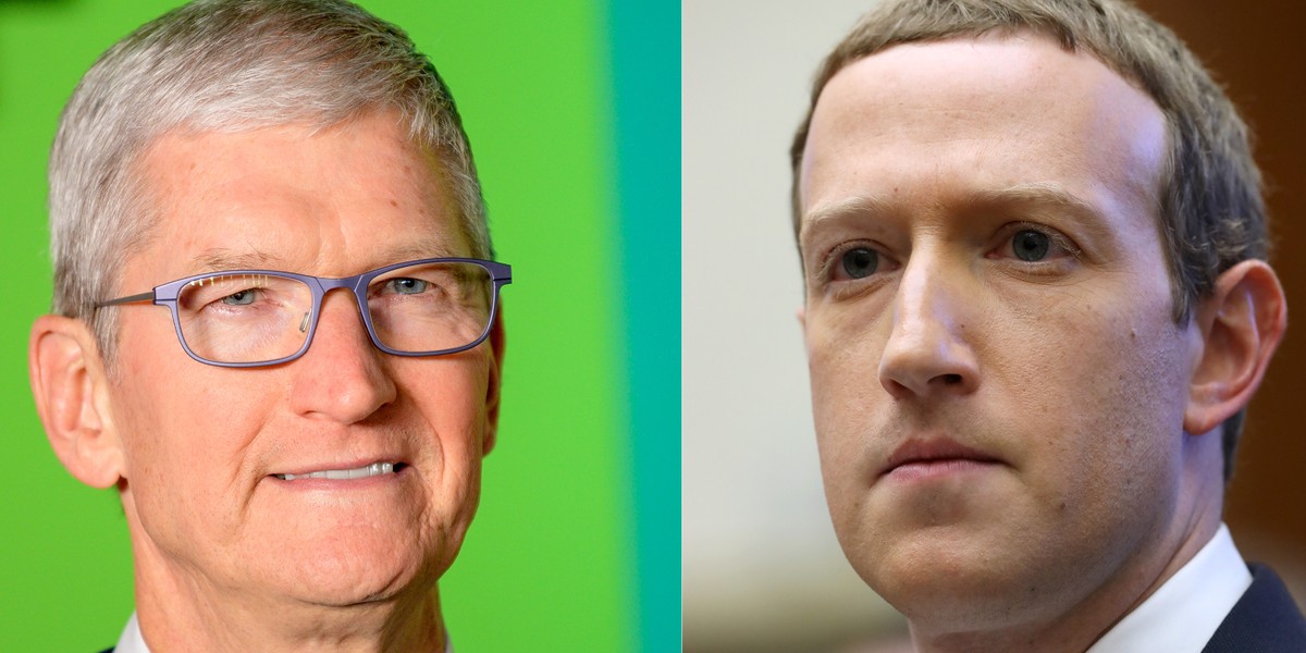 Konflikt pomiędzy CEO Apple Timem Cookiem (po lewej) i CEO Facebooka Marka Zuckerberga (po prawej) to w istocie spór o to, jak ma wyglądać przyszłość internetu. 