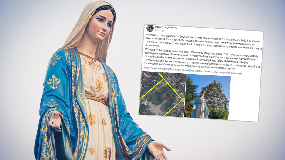 Awantura wokół figury Matki Boskiej w Legionowie (Screen: Facebook/MiastoLegionowo)