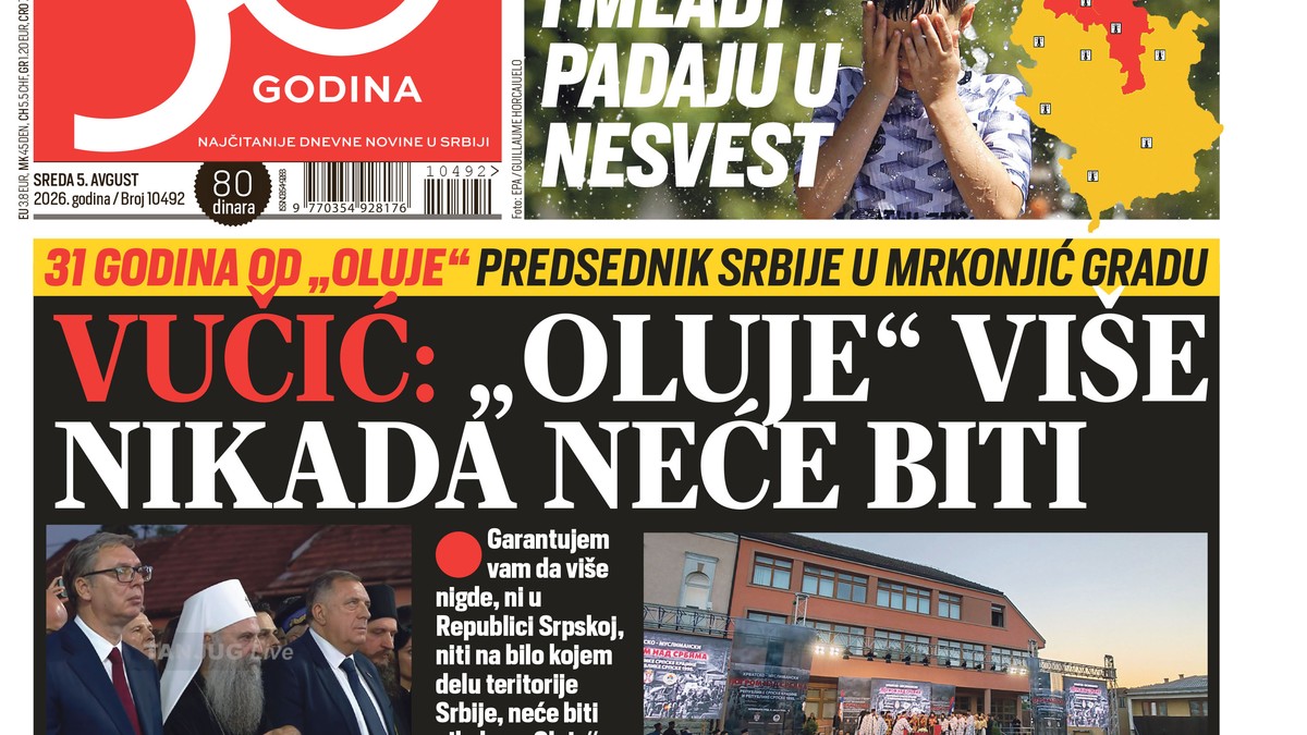 Blic naslovna strana za 5.8.