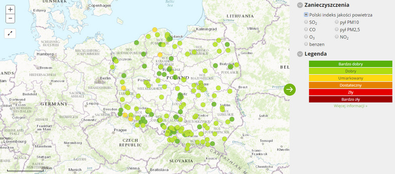 Polski indeks jakości powietrza w sobotę rano 25 lutego