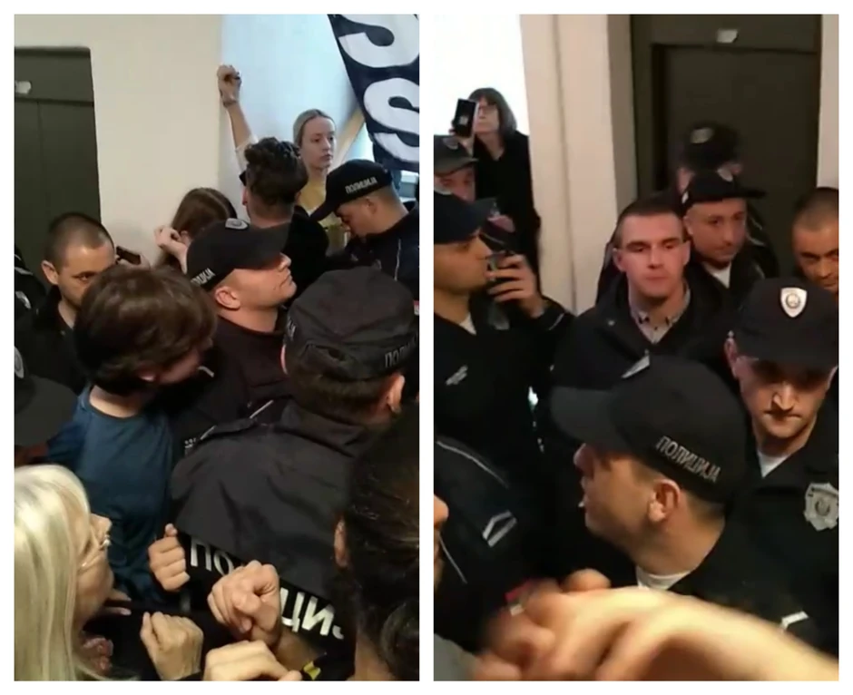 Gužva ispred stana, tokom iseljenja porodice Aksentijević