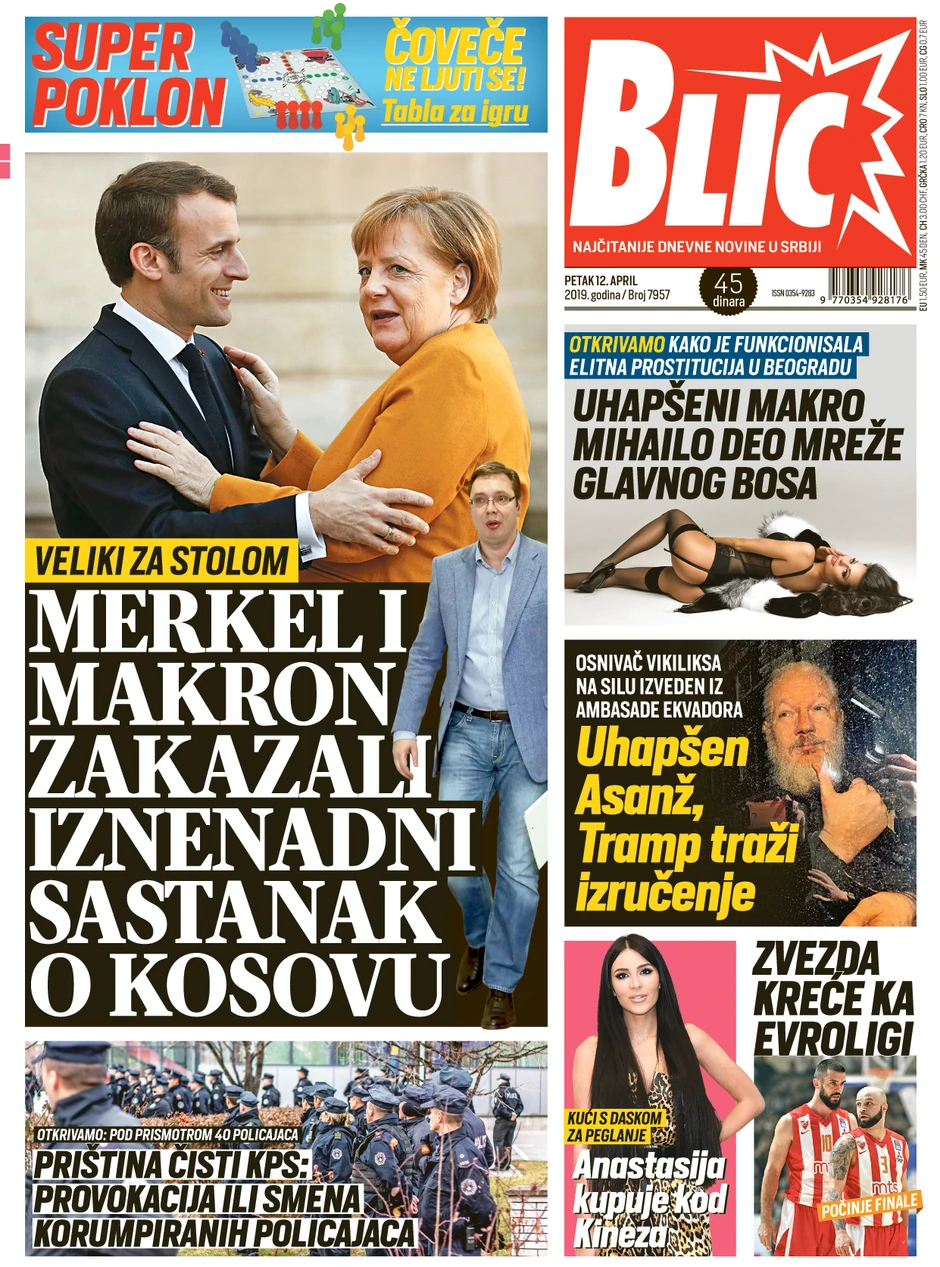 Naslovna za 12.04. - Blic