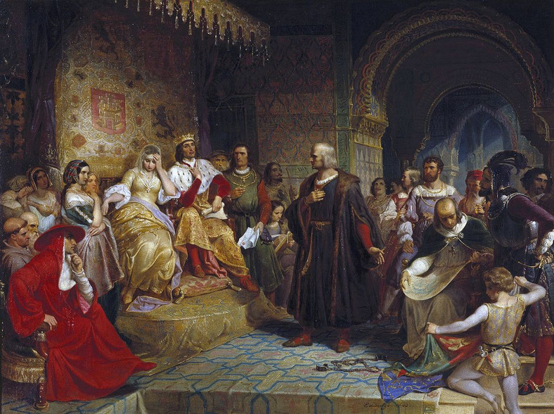 Krzysztof Kolumb przed Ferdynandem i Izabelą, obraz Emanuela Leutze