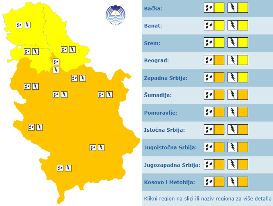 Meteoalarm za danas, 24. jul