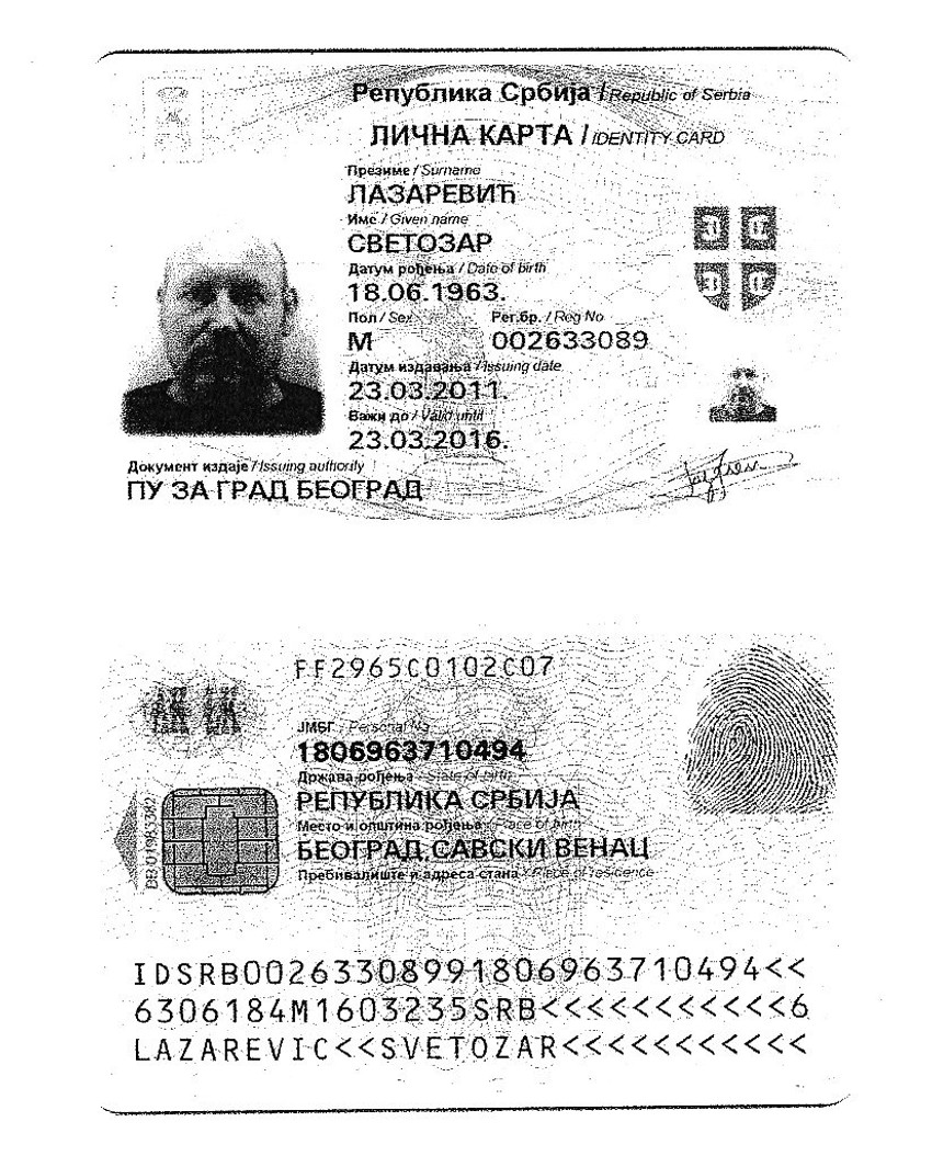 Lična karta Svetozara Lazarevića kojeg je otela Al kaida