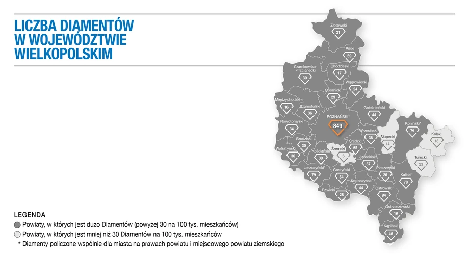 Liczba Diamentów w województwie wielkopolskim