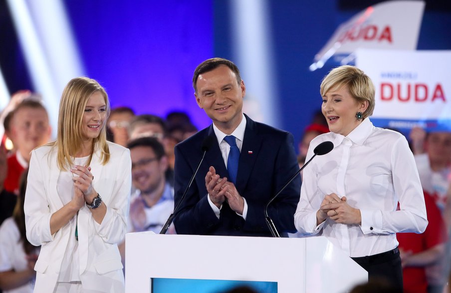 Kinga Duda, Andrzej Duda i Agata Kornhauser-Duda w 2015 r.