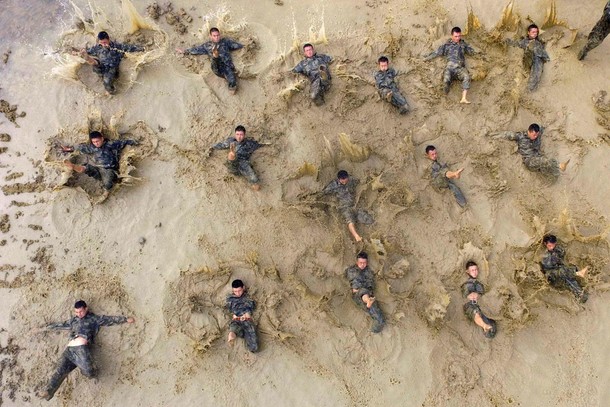 Paramilitary policemen take part in a drill in Baise