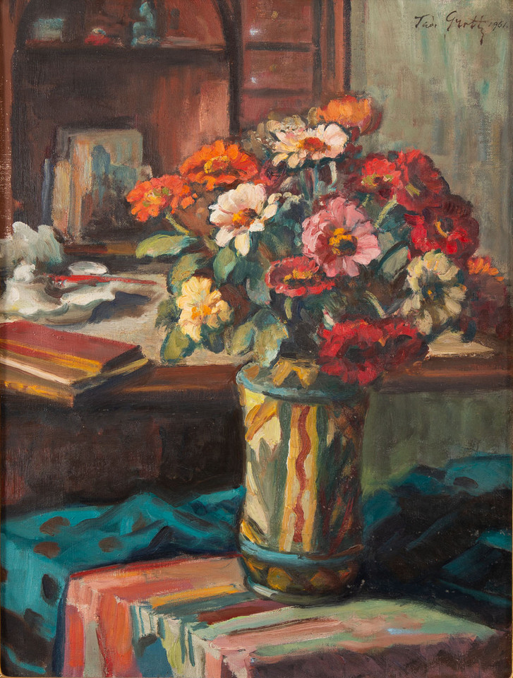 Teodor Grott, "Kwiaty we wzorzystym wazonie" (1961)