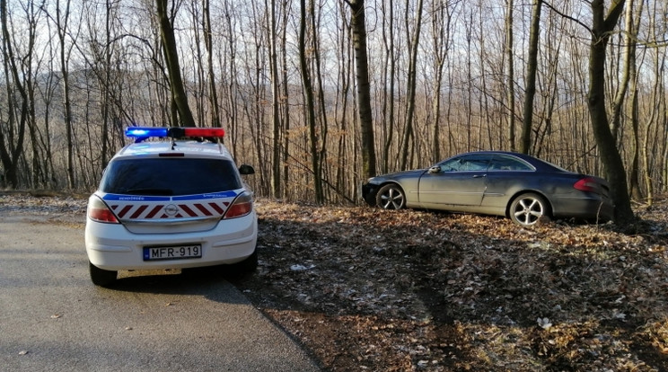 A Mercedes végül az erdőben kötött ki / Fotó: police.hu