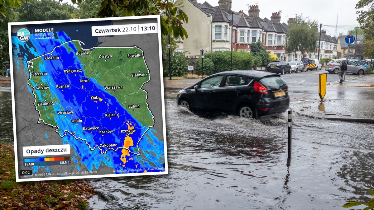 Heavy rainfall sweeping Poland: south to get 40 l/m²