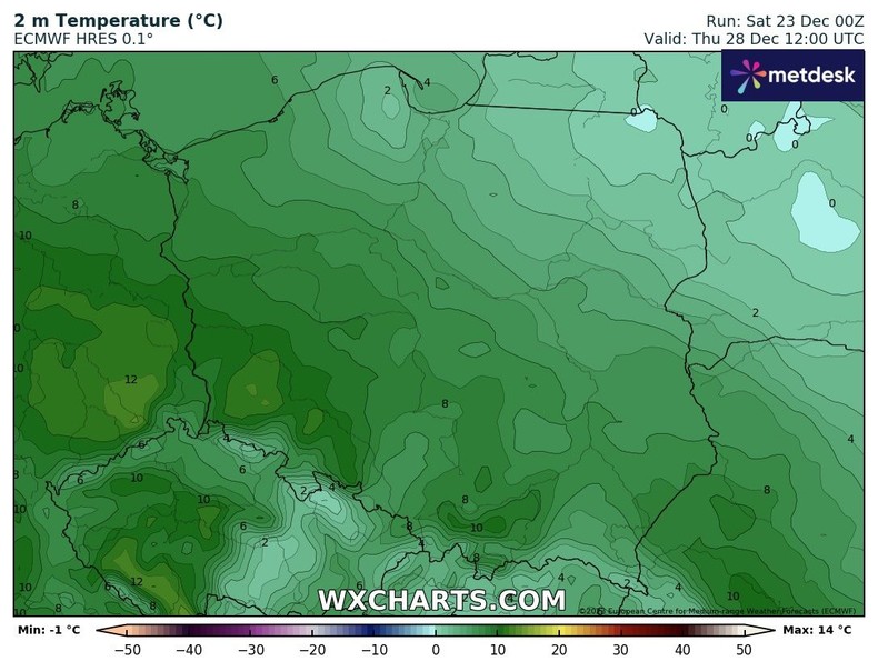 Po świętach temperatura może wzrosnąć do 13 st. C