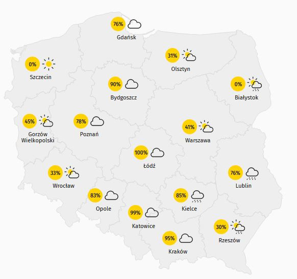 Zachmurzenie w Polsce - niedziela