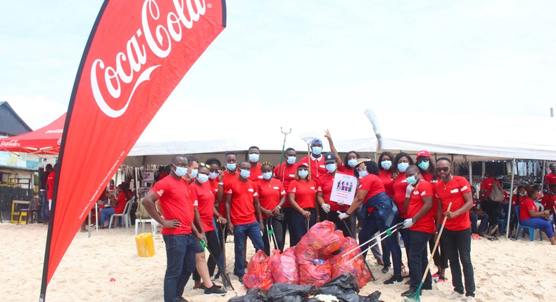 Some employee volunteers during a clean-up exercise at Alpha Beach