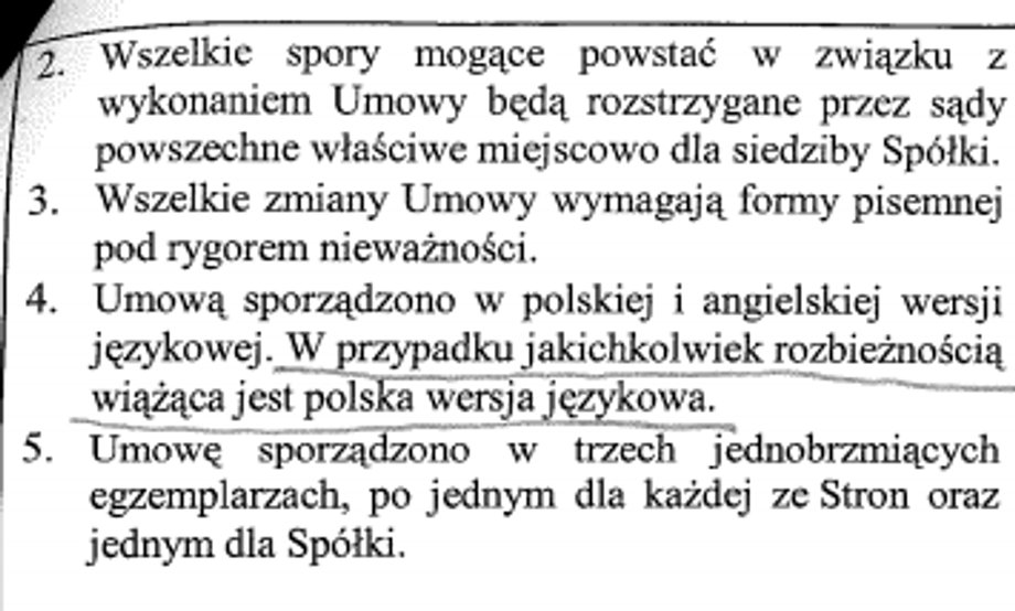 Fragment umowy sprzedaży akcji 