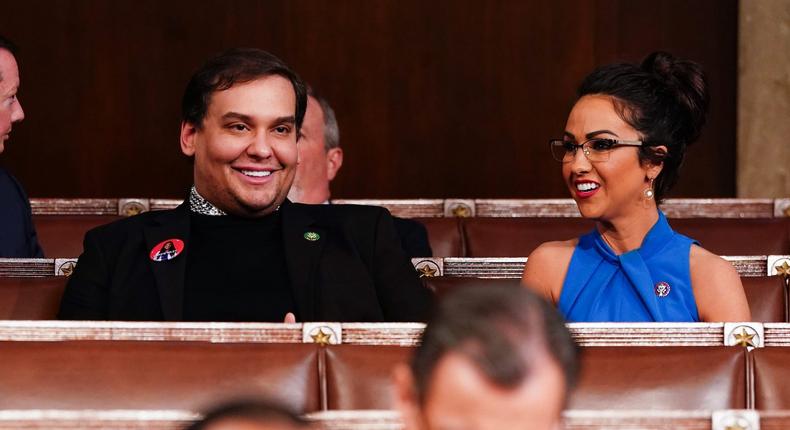 Former Rep. George Santos and Rep. Lauren Boebert before the State of the Union earlier this month.Shawn Thew/Getty Images