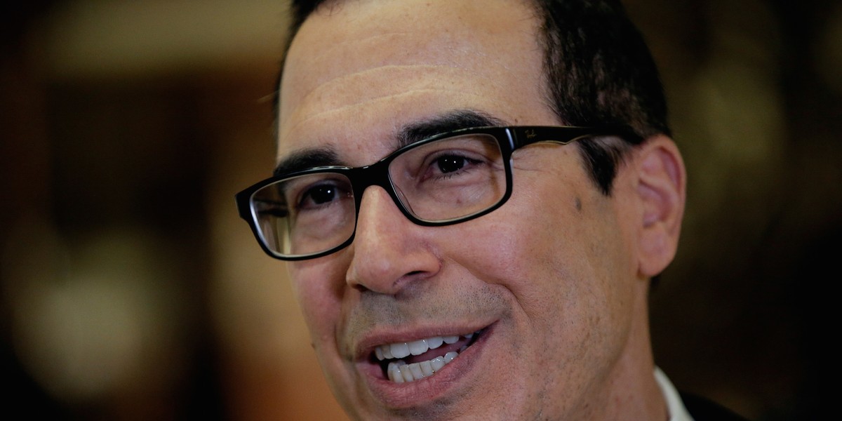 Steven Mnuchin, Trump's choice for Treasury secretary, speaking with members of the news media at Trump Tower in New York.