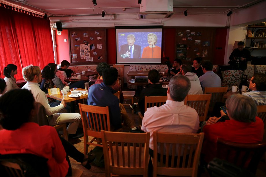 People in Beijing watching a direct broadcast of the first US presidential debate.