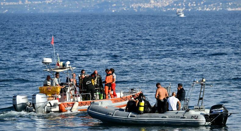 Rescue teams sailing near Palermo, searching for the last missing person from the sunken luxury yacht Bayesian.ALBERTO PIZZOLI/Getty Images