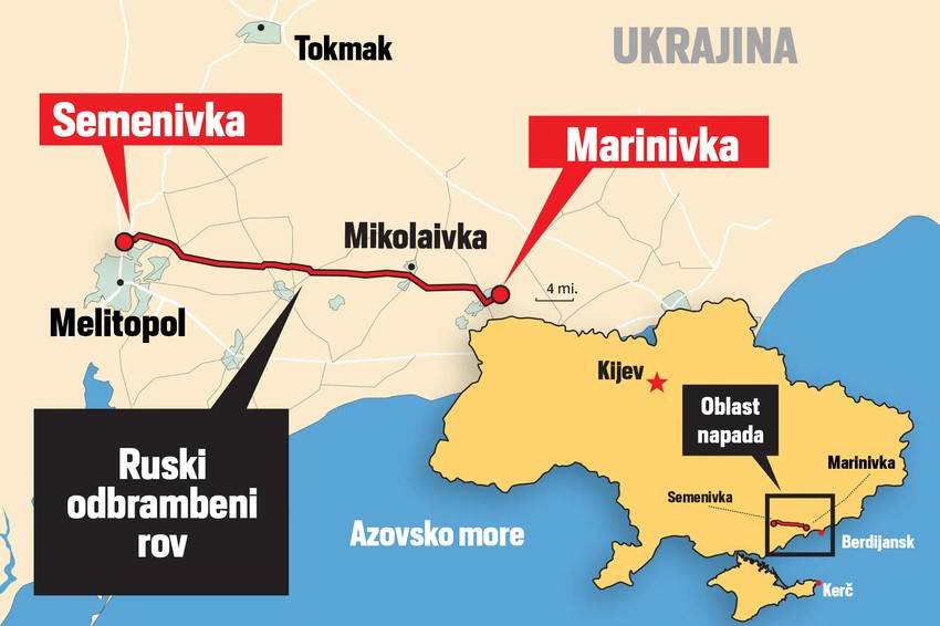 Mapa ruskog mega rova u Zaporožju