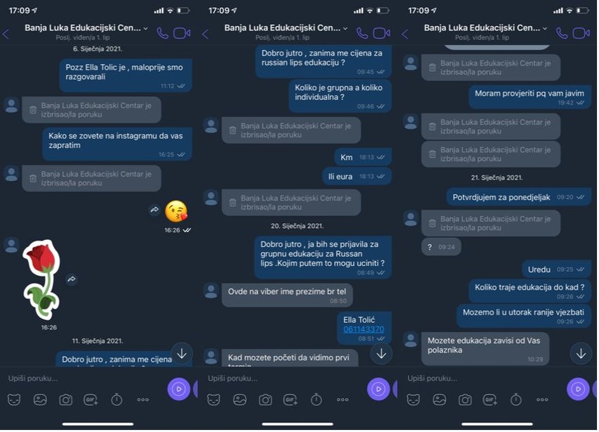Nakon što se klijentkinja žalila Olgica je obrisala većinu poruka
