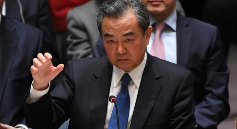 Chinese Foreign Minister Wang Yi speaks during a United Nations Security Council meeting in New York, on April 28, 2017