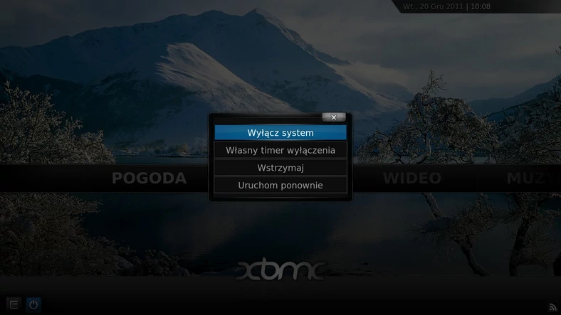 XBMC – menu zasilania