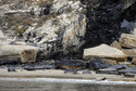 The source of the spill is seen on the beach near Refugio State Beach after a massive oil spill on the California coast in Goleta