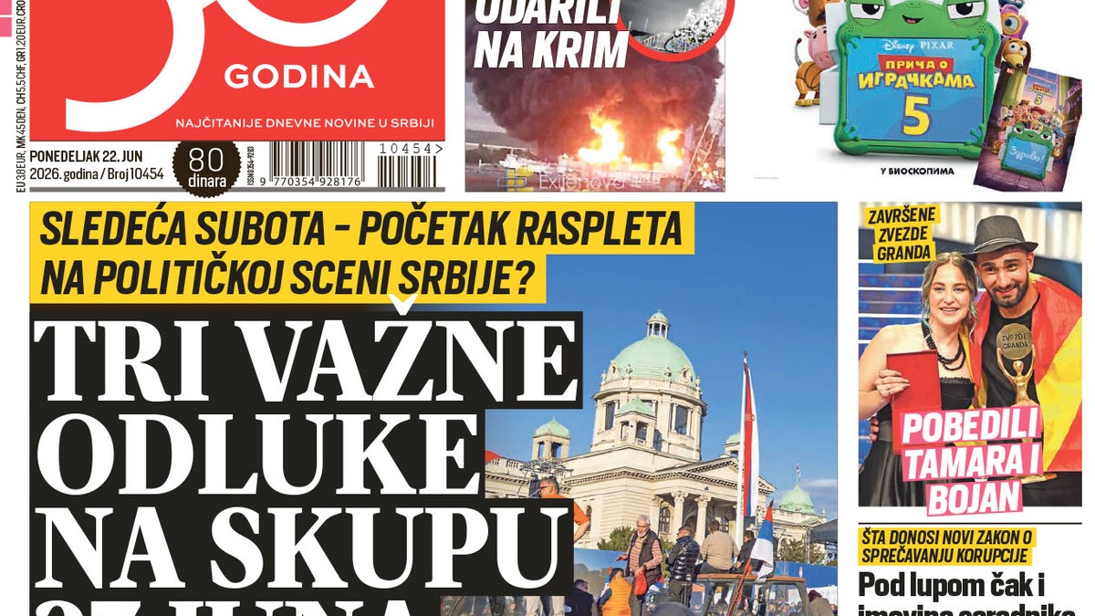 Blic naslovna strana za 22.6.