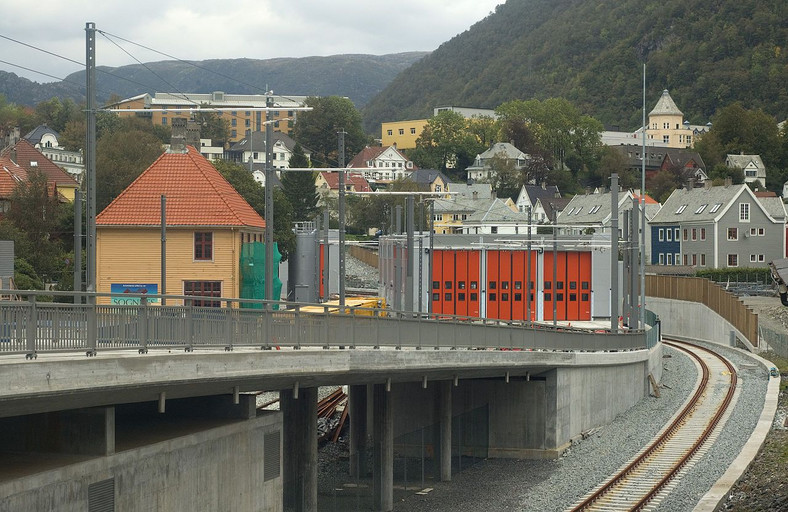 Linia tramwajowa budowana przez Torpol w Bergen w Norwegii