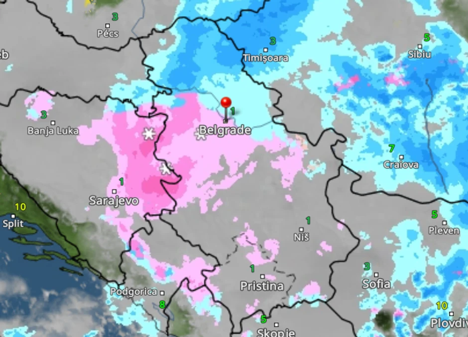 Kretanje padavina u Srbiji u subotu u 10 časova 