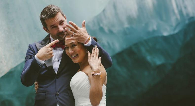 The couple chose an ice cave as their preferred wedding location