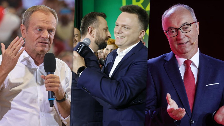Donald Tusk (KO), Władysław Kosiniak-Kamysz i Szymon Hołownia (Trzecia Droga), Włodzimierz Czarzasty (Lewica)