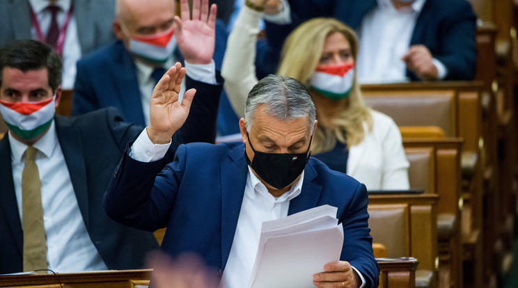 Orbán Viktor miniszterelnök szavaz az Országgyűlés rendkívüli ülésén 2020. november 10-én Fotó: MTI/Balogh Zoltán